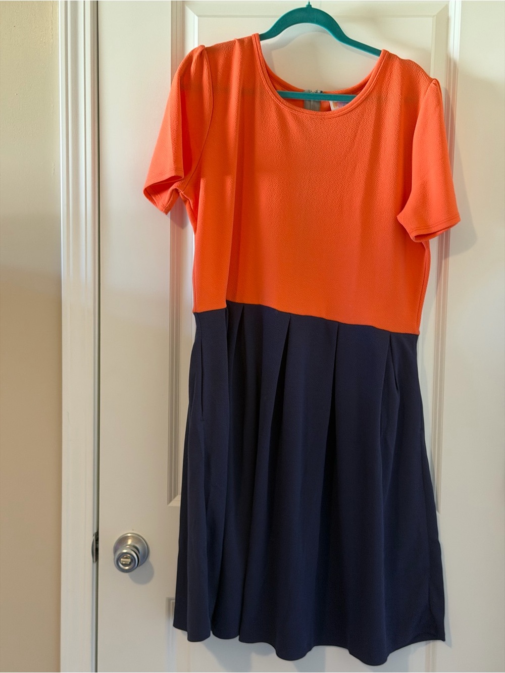 LuLaRoe Orange and Navy Colorblock Dress